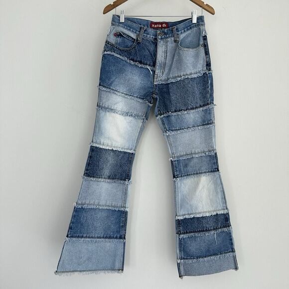 Vintage Denim - Vintage Zana Di Patchwork Jeans Womens 7 Flared 90s Y2K Boho Hippie Festival